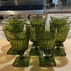Vintage 1970s Green Footed Goblets, set of 8